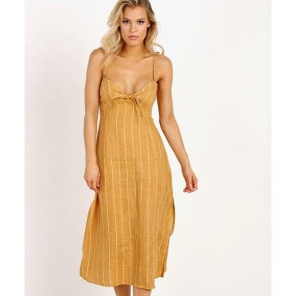 Faithfull the Brand Fiscardo Midi Dress Copenhagen Stripe 100% Linen - Picture 1 of 11